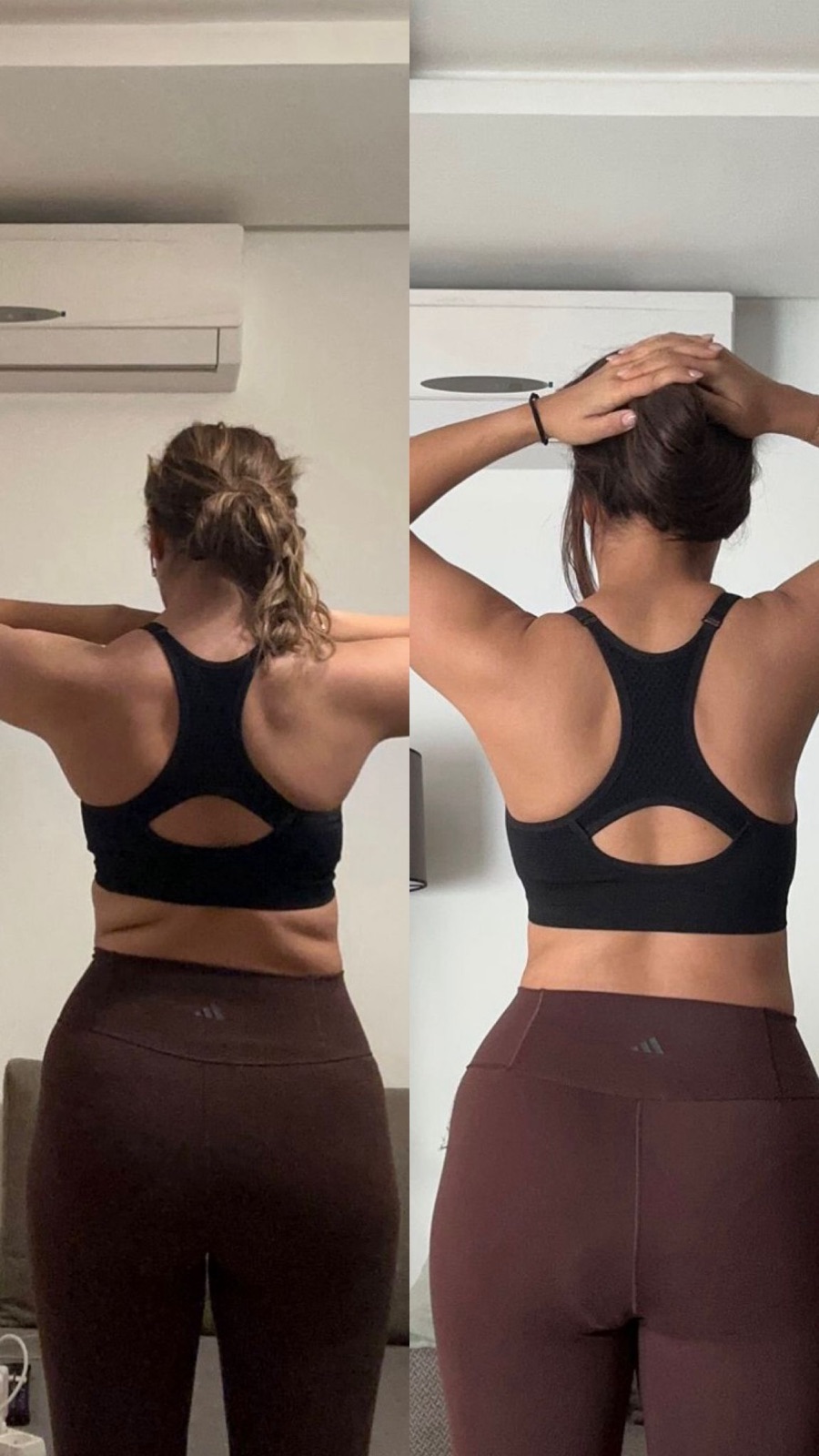Client transformation, before and after, back view — 6 months of personalized coaching